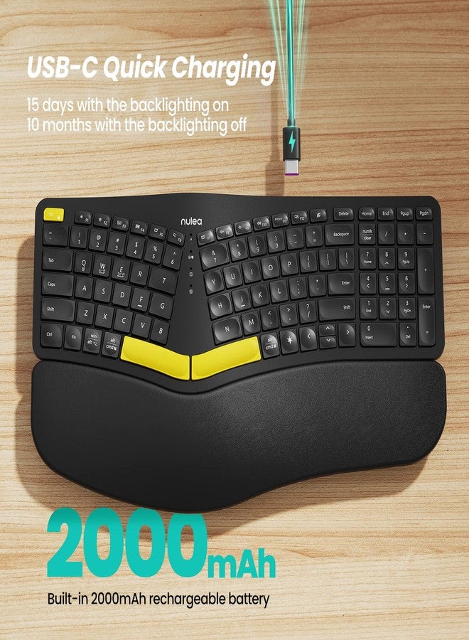 Nulea Wireless Ergonomic Keyboard, Split Keyboard with Wrist Rest, USB-C Charging, 7-Color Backlight, Natural Typing, Bluetooth and USB Connectivity, Compatible with Windows/Mac - Image 3